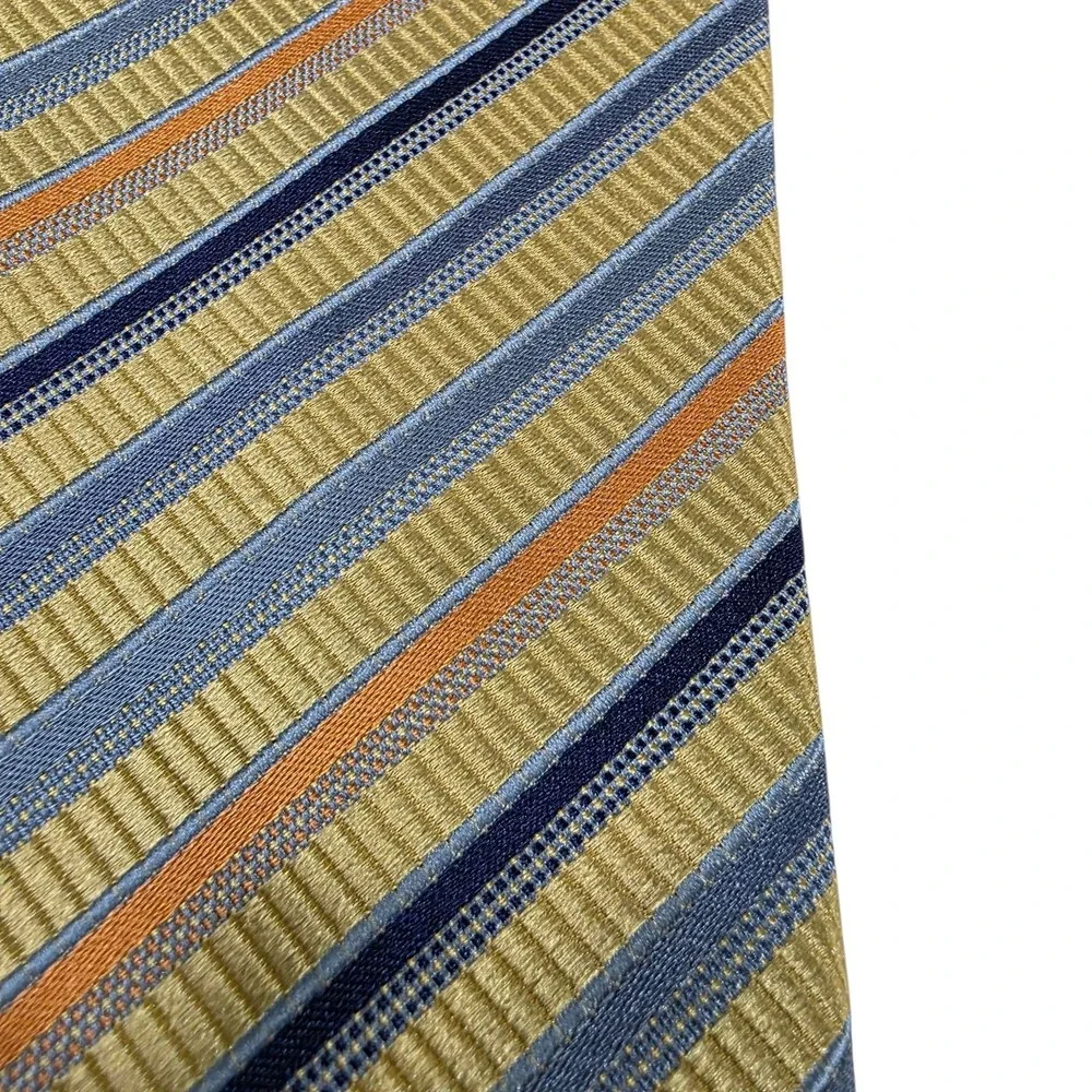 SCOTTY Z Palm Beach Silk Mens Yellow Blue Striped Necktie XL Hand Made Luxury‎